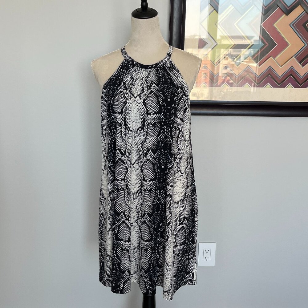 Nicole Miller Black/White Snakeskin Print Halter Dress M